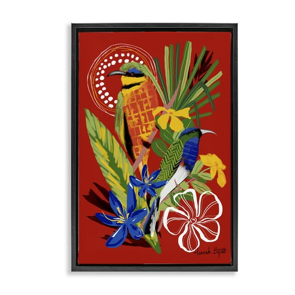 Stupell Industries Gambia Inspired Birds Animals Painting Black Floater Framed Canvas Art Print Wall Art, 17 x 25