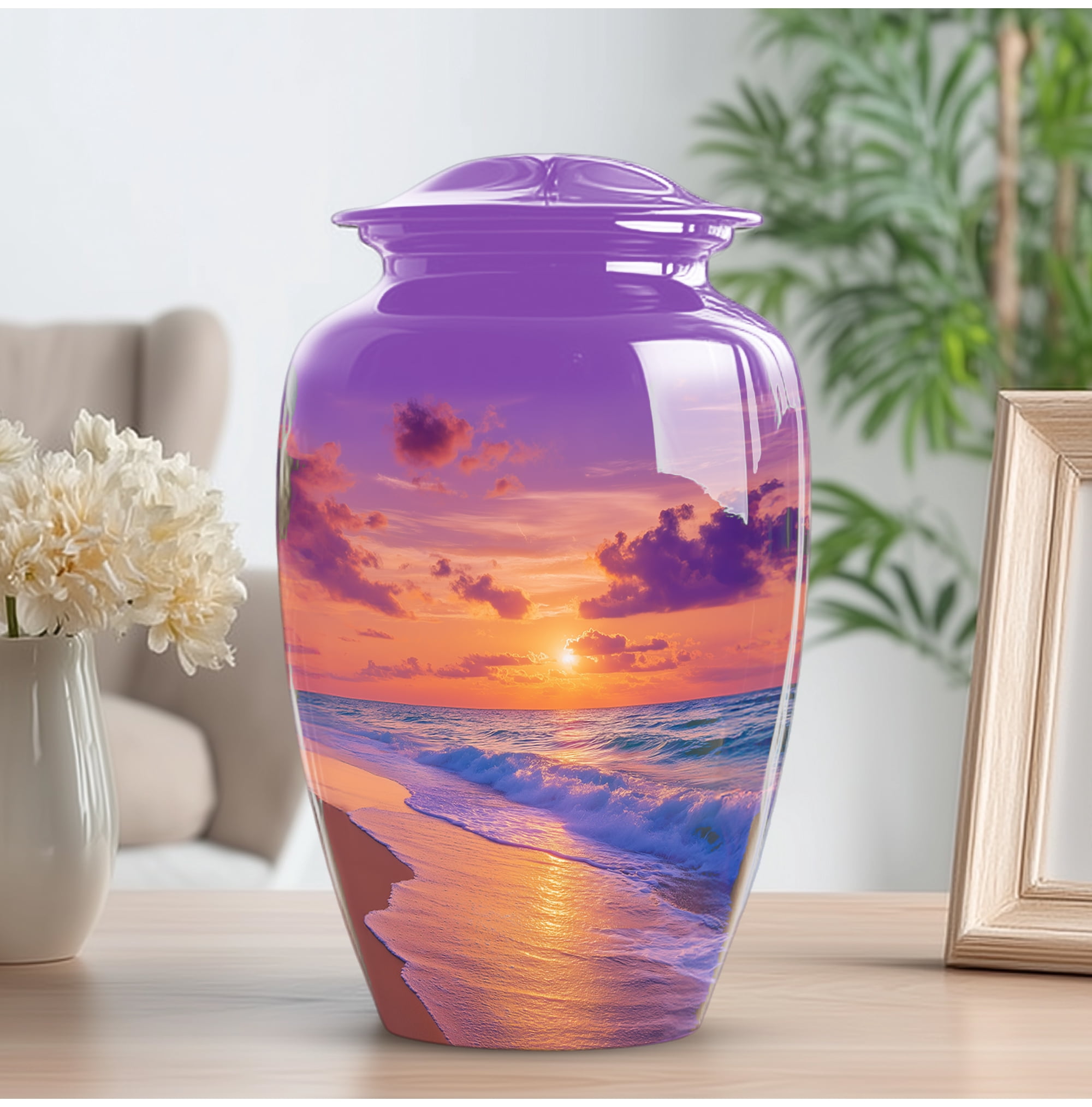 Beach Urn For Ashes For Women - Sunset Cremation Urns For Human Ashes Adult Female - Large Memorial Urns For Men - Funeral Ash Holder ( Size:- 10 Inch )