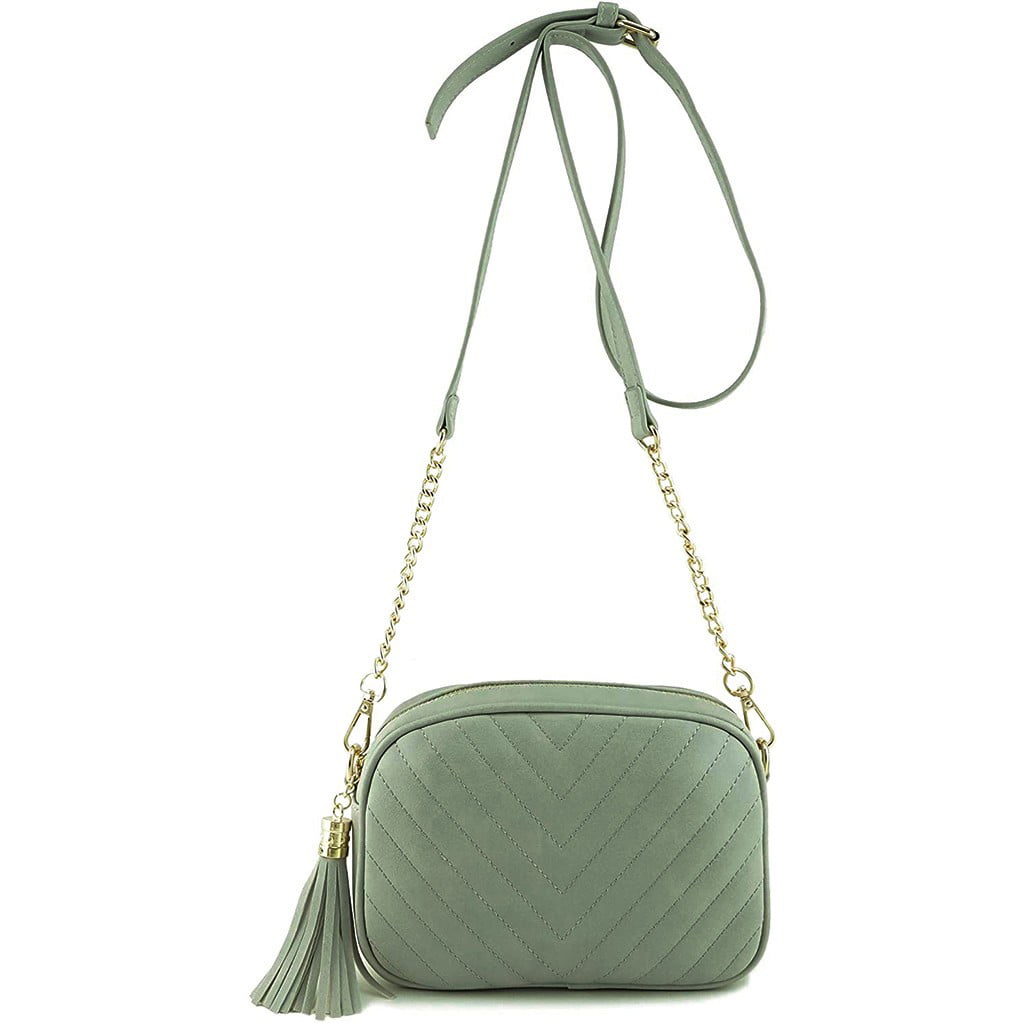 Simple Shoulder Crossbody Bag With Metal Chain Strap And Tassel Top Zipper 