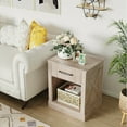 thumbnail image 3 of Gymax Nightstand with Drawer and Shelf Rustic Wooden Bedside Table Bedroom Natural, 3 of 10