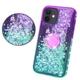 thumbnail image 3 of SOGA Rhinestone Liquid Quicksand Cover Cute Girl Phone Case Compatible for Apple iPhone 12 Mini Case, with Embedded Ring for Magnetic Car Mounts and Lanyard - Purple/Teal, 3 of 5