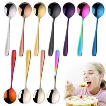 Stainless Steel Spoon Set, Flat Handle Utensils, Thickened Dinner and Soup Spoons, for Home Dining and Kitchen Use, Purple, by FAJHHA