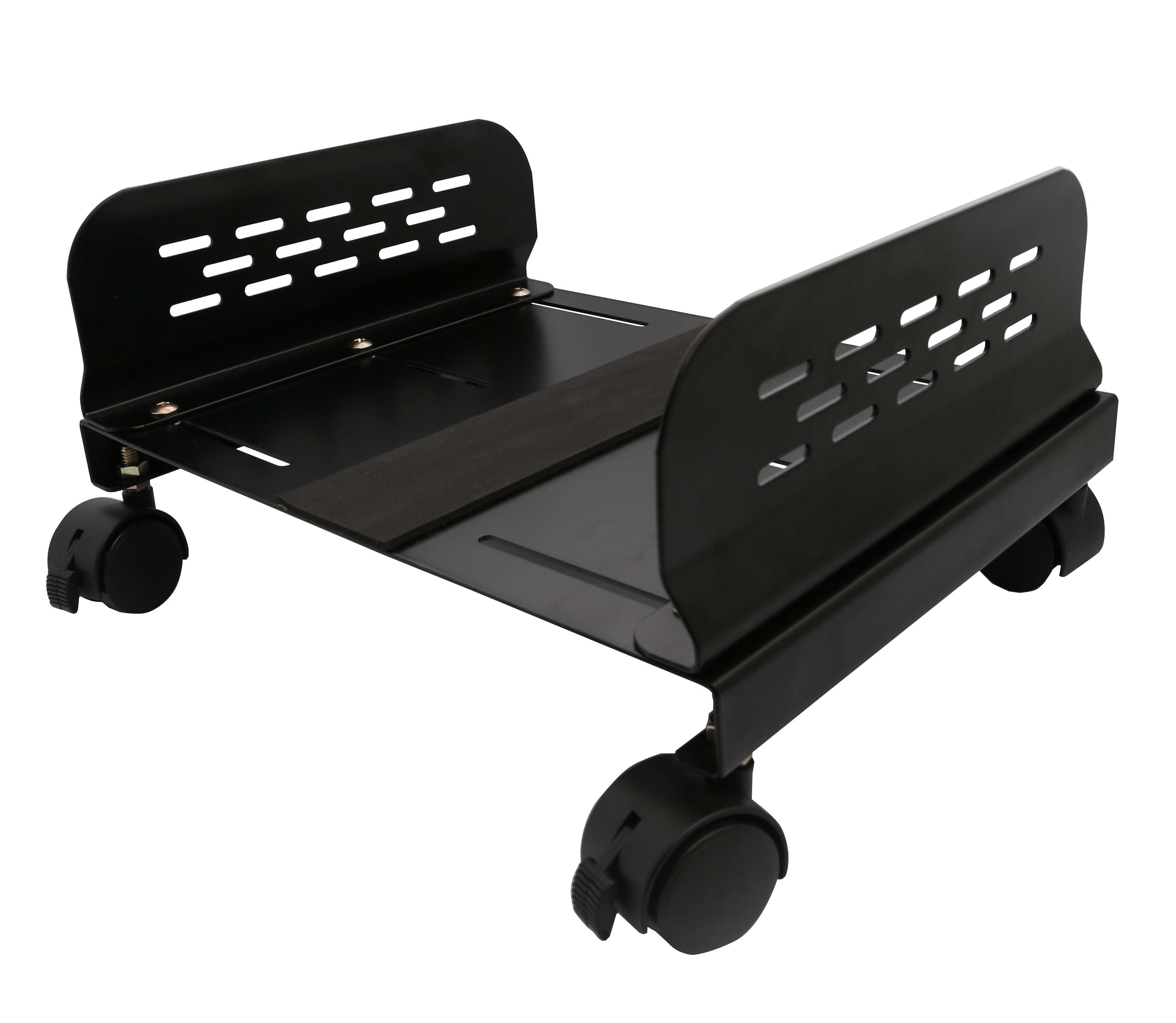 Mobile Desktop Tower Computer Metal Floor Stand Rolling Caster Wheels With Tall Support Walls And Adjule Width From 5 To 13