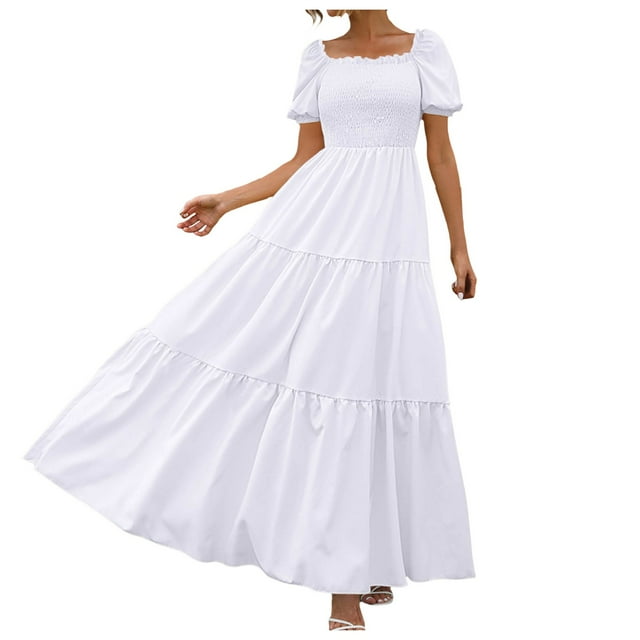 Vestido cruzado boho floral para mujer 2025: vestido largo con cuello redondo, manga corta, cinturón y volantes en el bajo, poliéster/spandex, informal/playa (S-XXL)