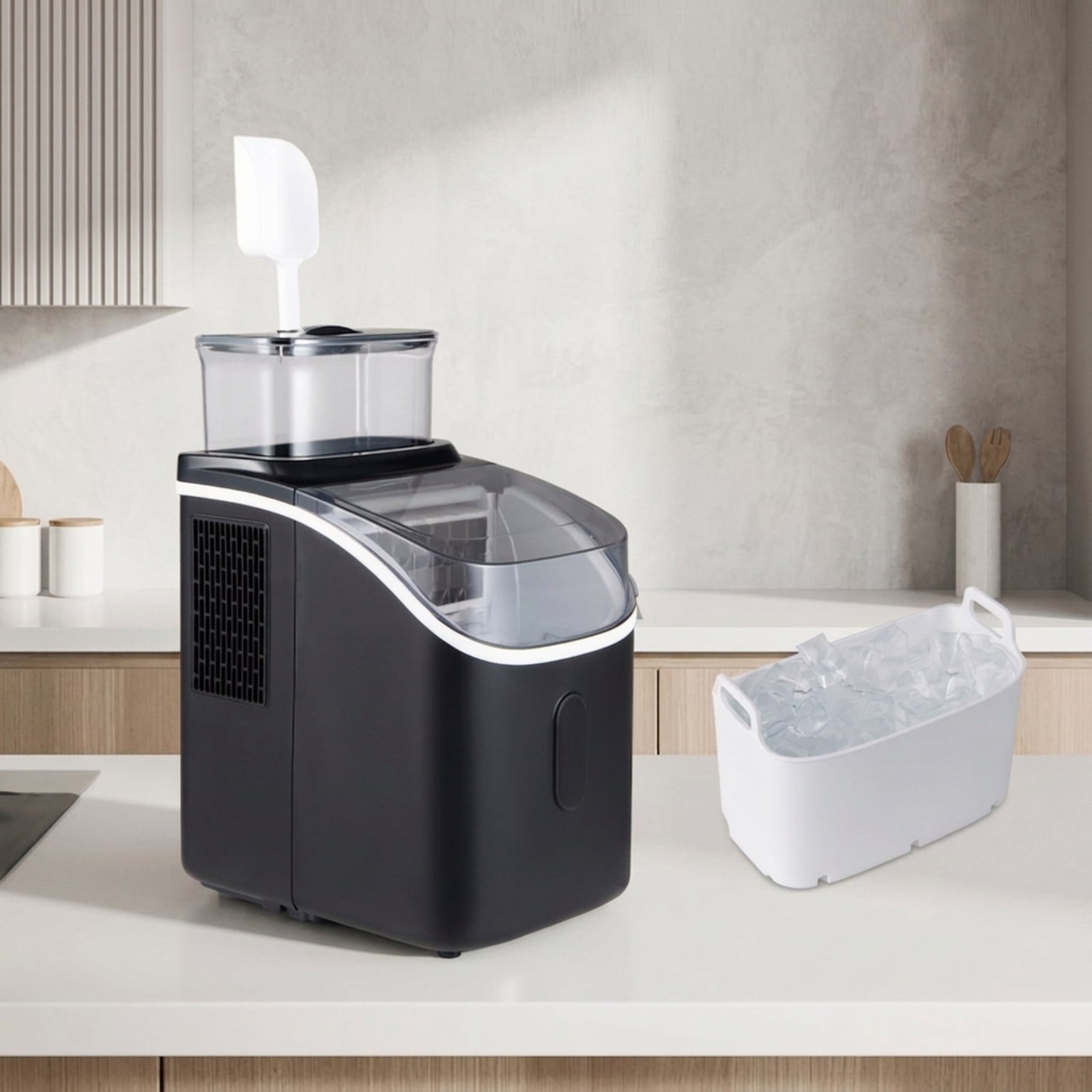 RUIE Countertop Ice Maker Machine 34 lbs/Day, Portable Ice Cube Maker with External Water Tank Self-Cleaning and 13 Thickness Levels, Black