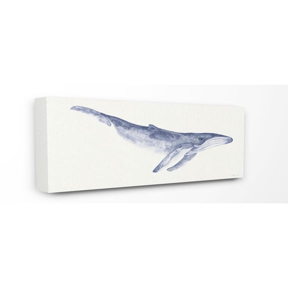 The Stupell Home Decor Collection Blue Whale Watercolor Illustration Stretched Canvas Wall Art, 10 x 1.5 x 24