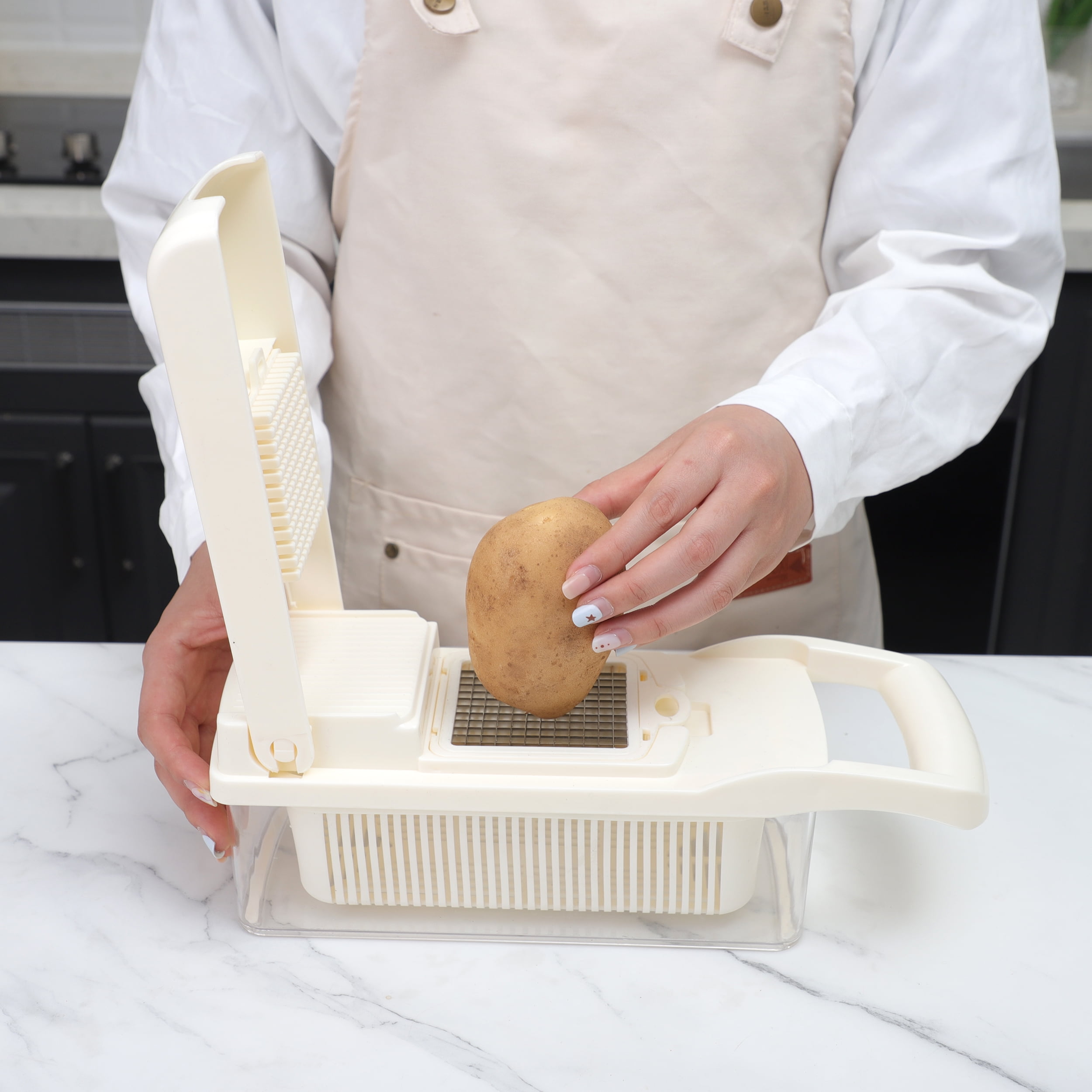 Cook with Color 14-in-1 Hand Food Chopper, Dicer, & Slicer with Container for Veggie, Cheese, Onion, & Potato, Versatile & Efficient Vegetable Cutter