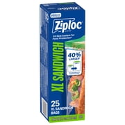 Ziploc® Brand XL Sandwich Bags with EasyGuide™ Texture, Grip n Seal Technology™, Food Storage, 25 Count