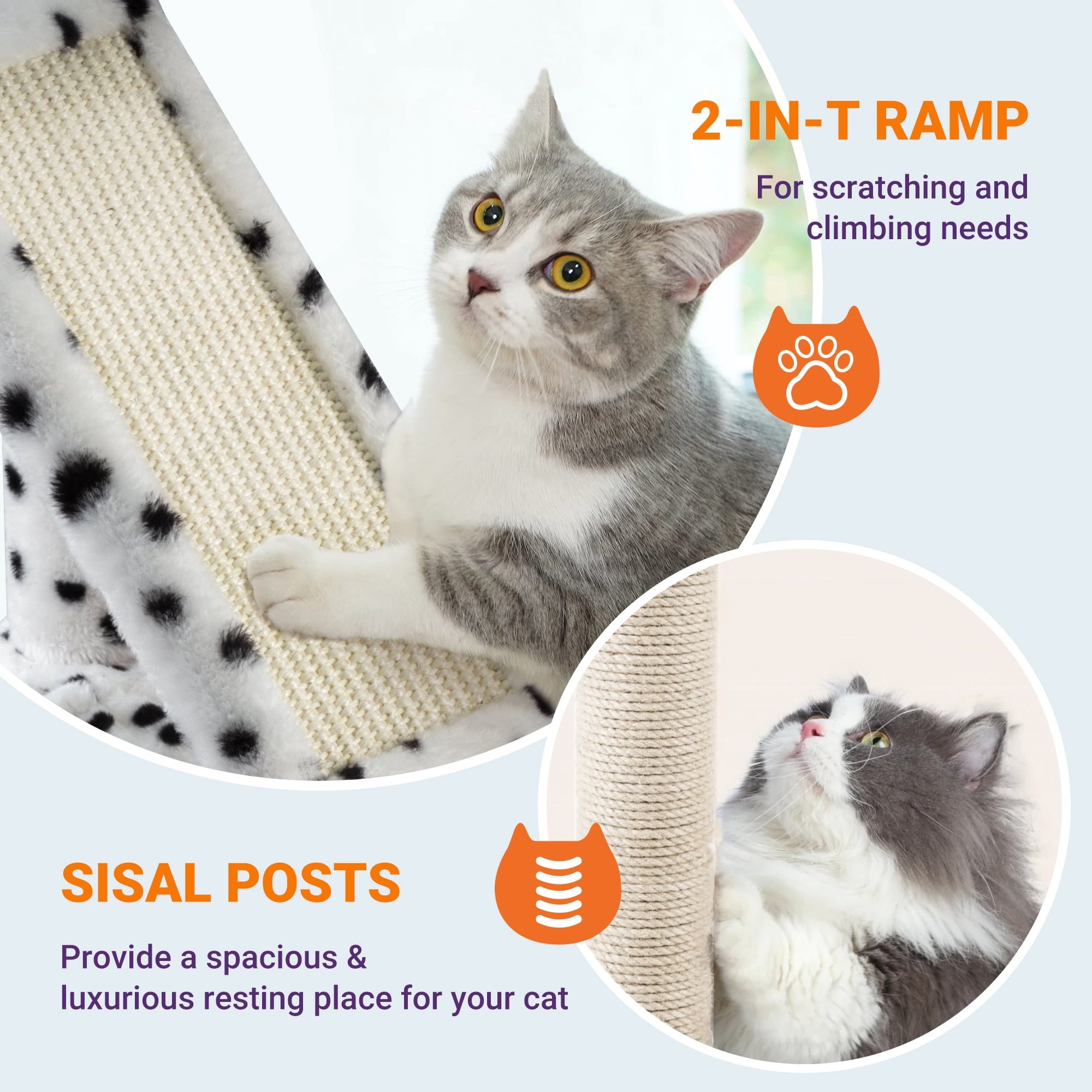 Allewie 81 Inches Multi-Level Tall Cat Tree for Large Cat, Cat Climbing Tree with Cat Condo and Hammock, Scratching Post, Wide Base, White/Black Spot