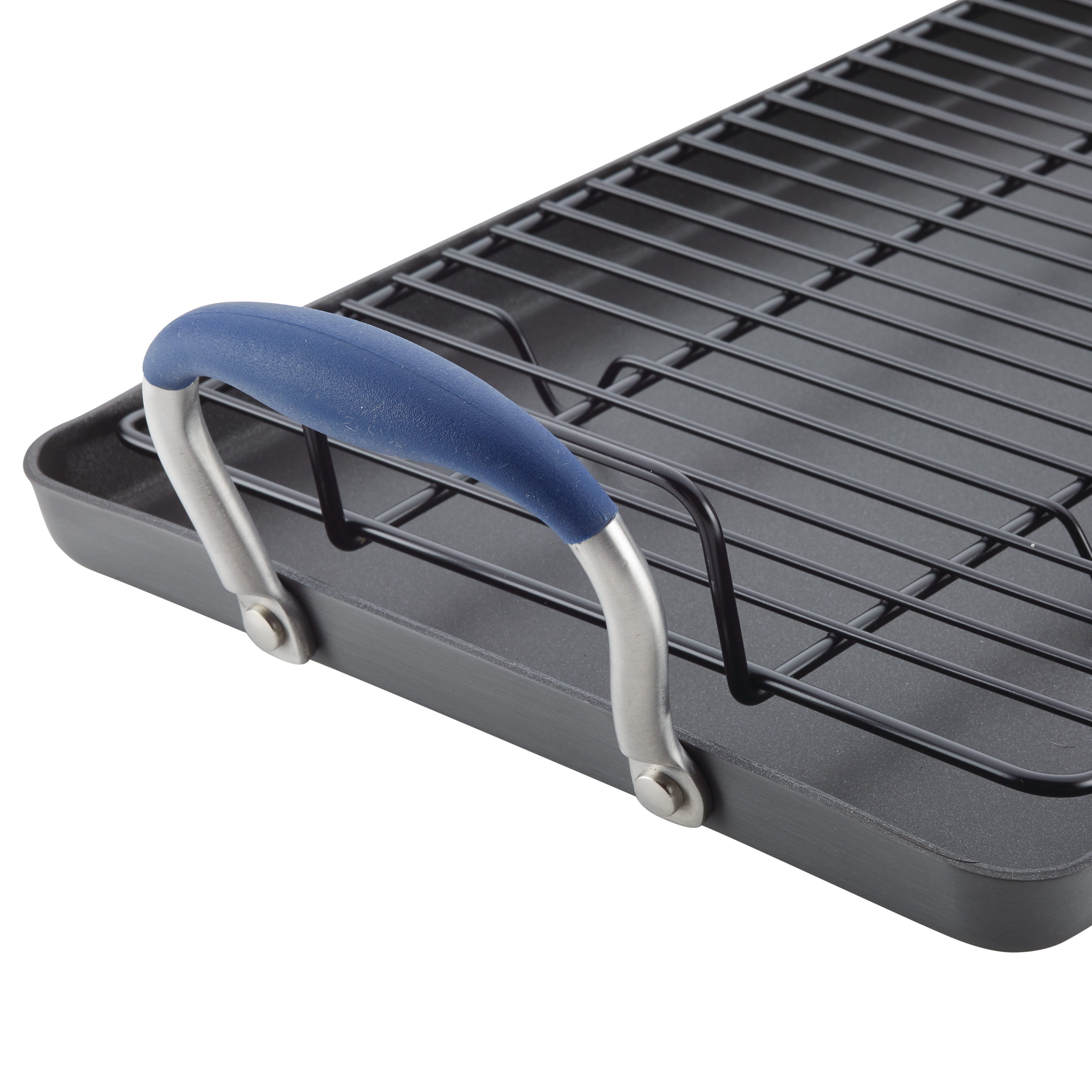 Anolon Advanced Hard Anodized Nonstick Double Burner Griddle with Roasting Rack, 2-Piece, Indigo