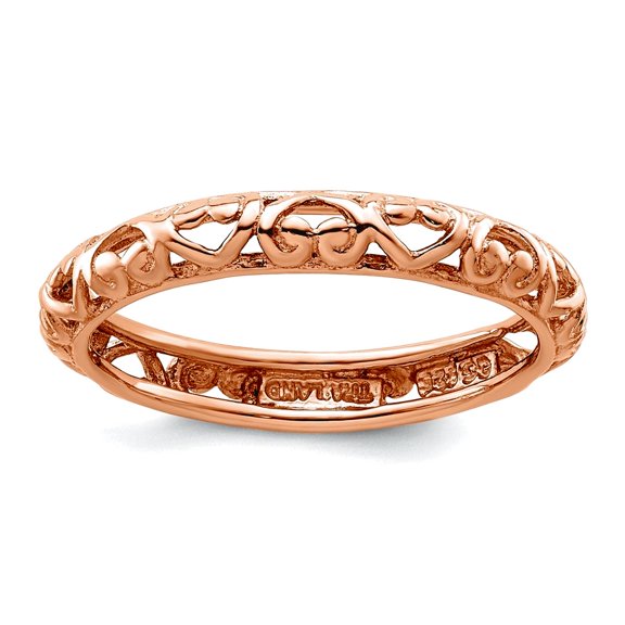 3.5mm 925 Sterling Silver Pink Plated Carved Ring Size 5 Ring for Women - 2.0 Grams