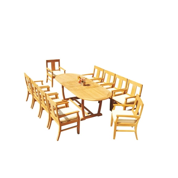 Grade-A Teak Dining Set: 10 Seater 11 Pc: 94" Mas Oval Trestle Leg Table And 10 Osborne Arm Chairs Outdoor Patio WholesaleTeak #51OS1311
