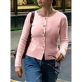 thumbnail image 4 of Women's Crewneck Long Sleeve Button Down Knit Cardigan Sweater Pink S, 4 of 7
