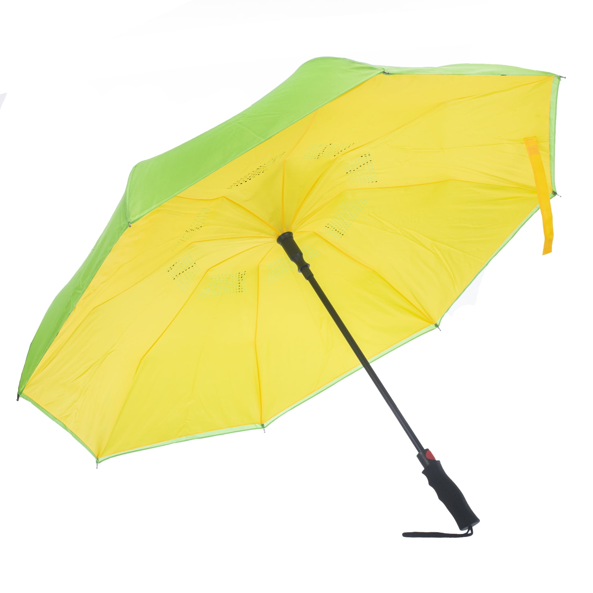 ReversABrella Auto Open Yellow Polka Dots Polyester and Fiberglass