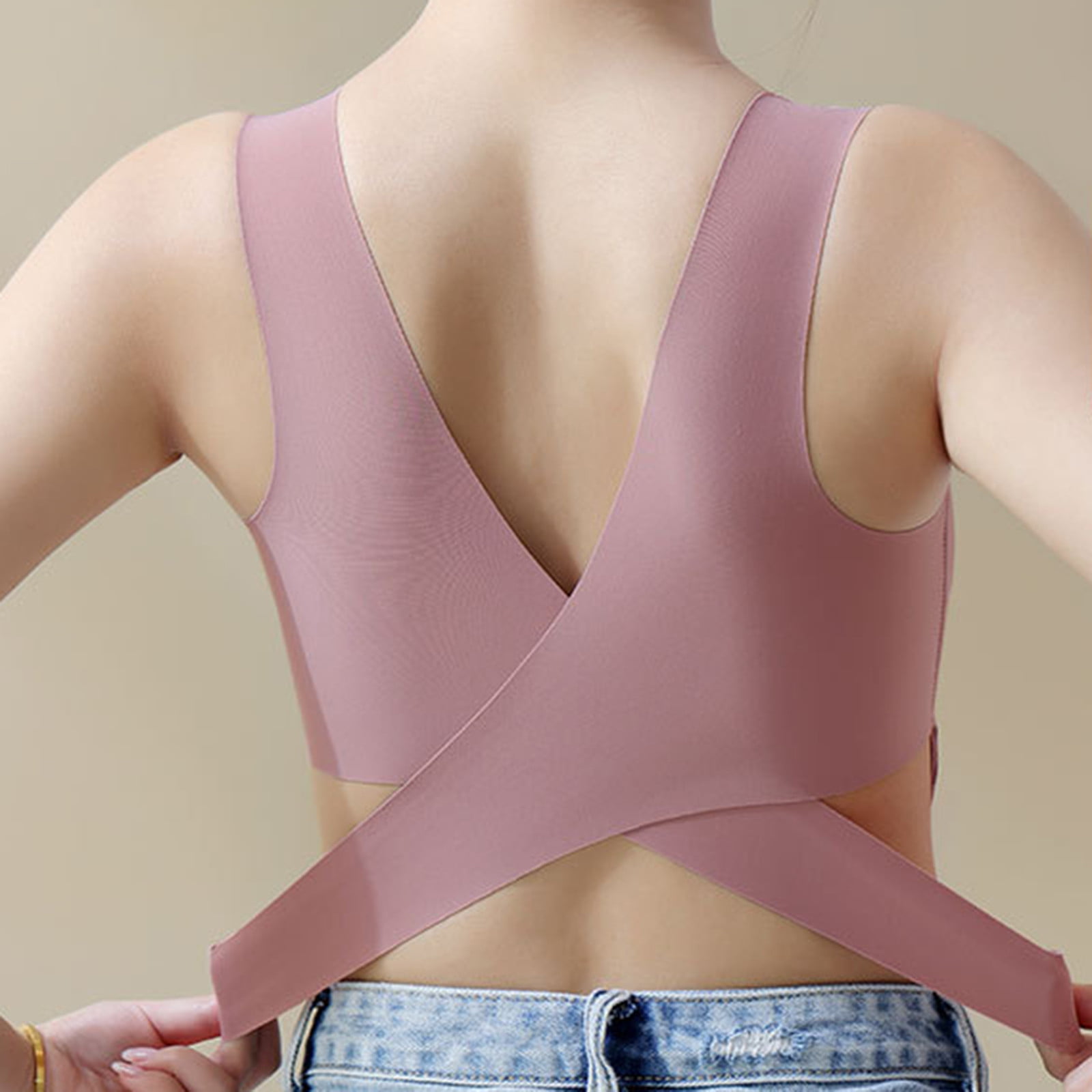 kpoplk Push Up Bras For Women,No Wire Plus Size Full Coverage Unpadded  Comfortable Women's Bra(Pink) 