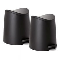 Superio Small Trash Can with Lid 3 Liter Black (2 Pack), Plastic Mini Waste Bin 0.75 Gallon, Modern Curved Lid Step Trash Can with Foot Pedal, Bathroom, Bedroom, Office, Under Desk, Soft Close