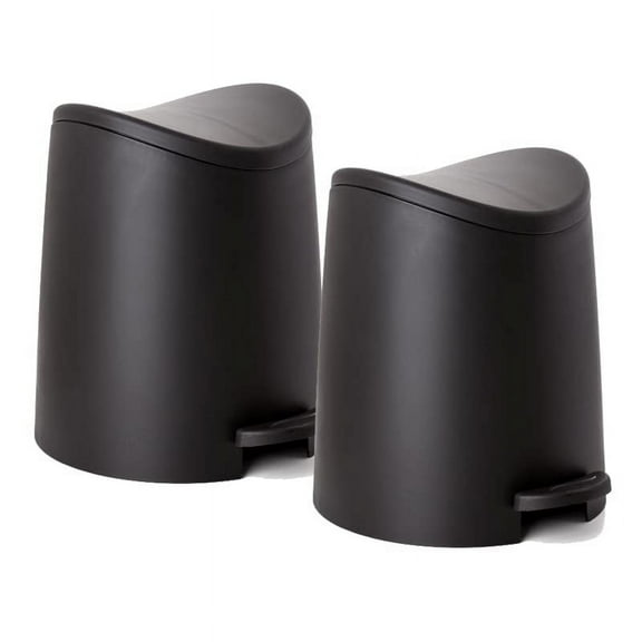 Superio Small Trash Can with Lid 3 Liter Black (2 Pack), Plastic Mini Waste Bin 0.75 Gallon, Modern Curved Lid Step Trash Can with Foot Pedal, Bathroom, Bedroom, Office, Under Desk, Soft Close