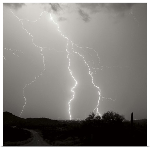Great BIG Canvas | Rolled Douglas Taylor Poster Print entitled Summer Lightning II - Black and White