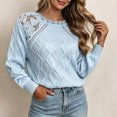 thumbnail image 2 of Edvintorg Sweaters for Women Crew Neck Casual Acrylic Knit Sweater Long Sleeve Lace Pullover Top Fashion Clothing Blue XL, 2 of 6