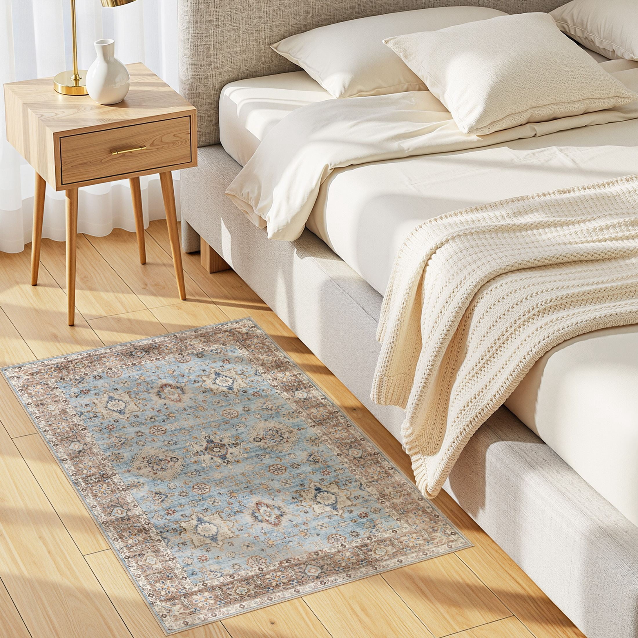 Uermei 2'x3' Small Washable Area Rug: Non-Slip Stain-Resistant Durable Indoor Mat for Entryway, Kitchen, Bedroom, Laundry, Pet & Kid-Friendly Home Decor - Brown Blue
