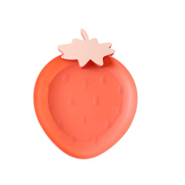 Trayknick Adorable Strawberry Shape Fruit Plate Bright-colored Bright-colored Plastic Food Plate for Home