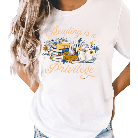 UNISHE Women's White Daisy Floral Stack Book Star Print Floral Book Lover Graphic Short Sleeve T-Shirt S-5XL Daily Top