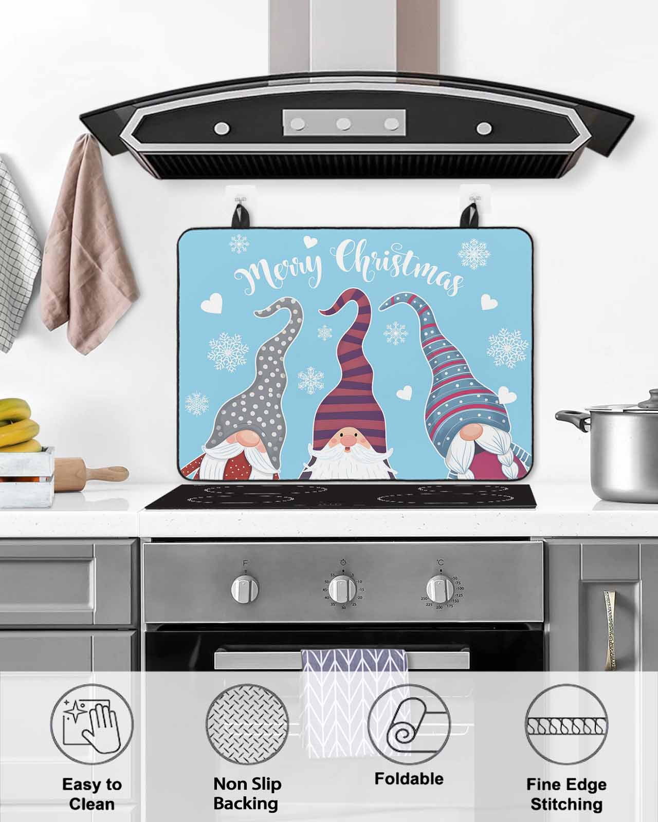 Large Induction Cooktop Protector Mat Christmas Blue Stove Top Covers for Electric Stove, Cute Gnomes Xmas Winter Snowflakes Decorative Stove Burner Cover Mats, Glass Top Stove Cover