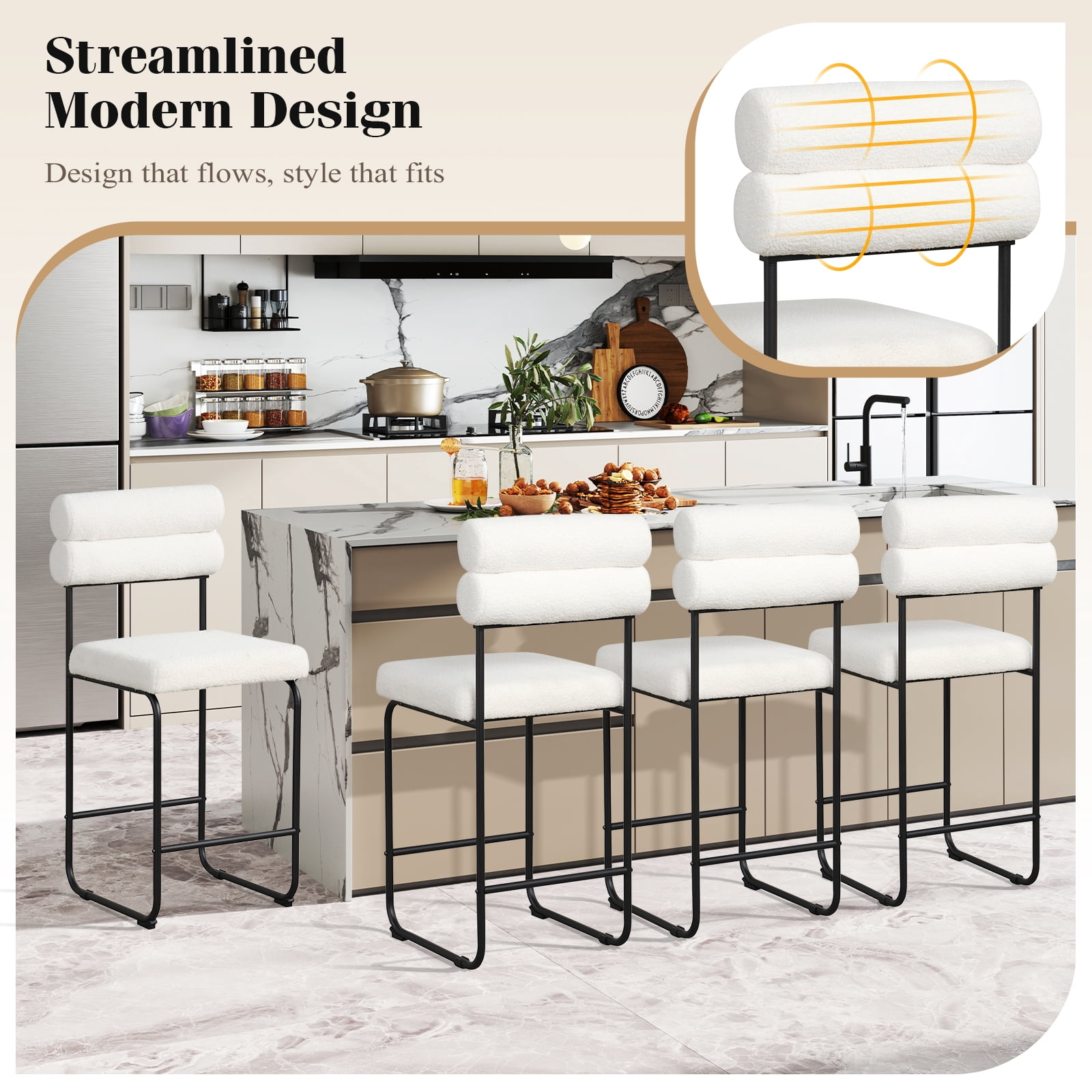 Gymax Set of 2 Counter Height Bar Stools 26'' Counter Stools w/ Metal Frame & Footrest White & Black
