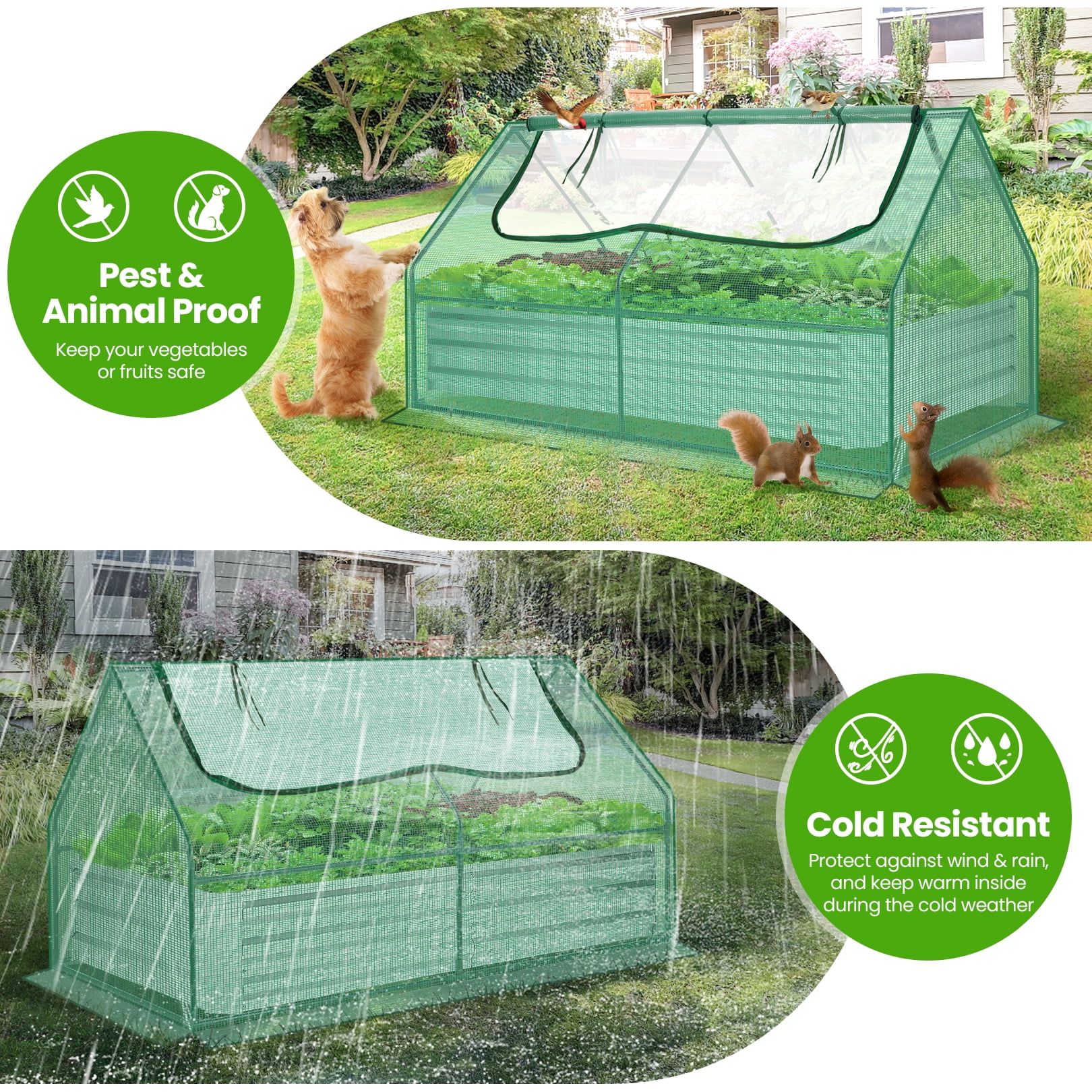 Funcid Galvanized Raised Garden Bed with Cover, Outdoor Metal Planter Box 2 Roll-up Windows Mini Greenhouse for Growing Flowers Fruits Vegetables and Herbs, 6x3x3ft(Green)