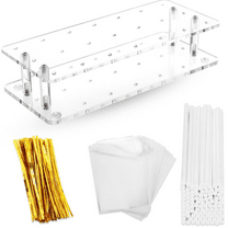 21 Holes Clear Acrylic Cake Pop Stand with 300 PCS Cake Pop Sticks and Wrappers, Cake Pop Making Accessories for Weddings Birthday Parties Christmas