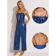 thumbnail image 2 of DARING DIVA Women's Glitter V Neck Sleeveless Spaghetti Strap Jumpsuit XS Blue, 2 of 6