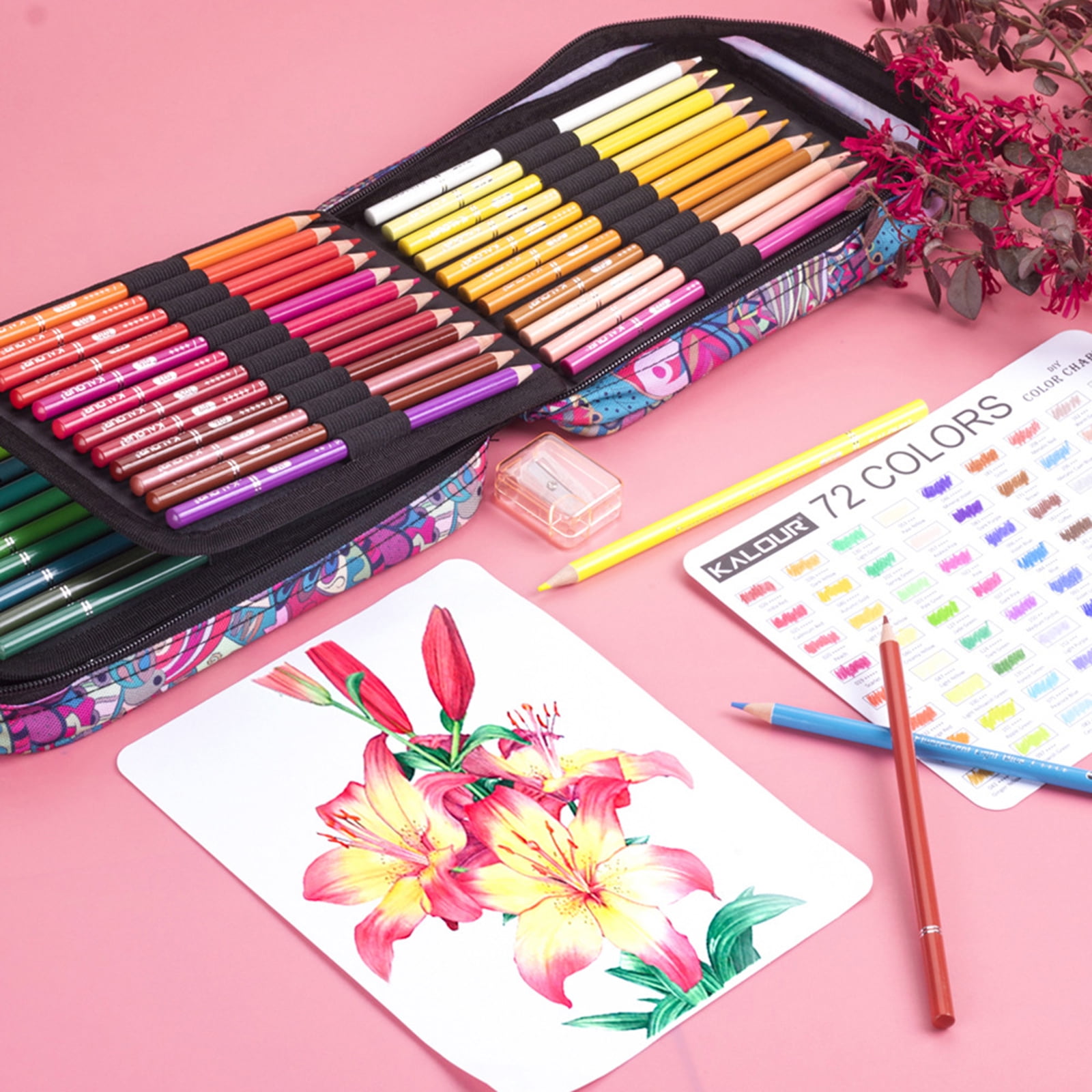 72 Colored Pencils Zipper-Case Set Soft Oil Color Pencil Vibrant Colors for Artist Sketching Shading Coloring