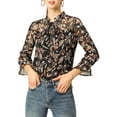 thumbnail image 6 of Allegra K Women's Long Sleeves Tie Neck Ruffle Collar Floral Print LeisureTop, 6 of 7