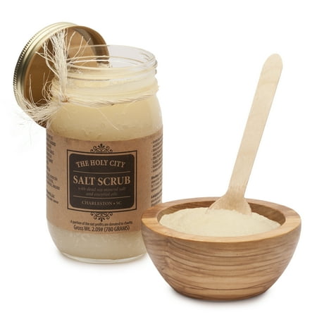 Holy City Dead Sea Salt Hand & Body Scrub w Wooden Bowl, Honey Almond 16 fl oz