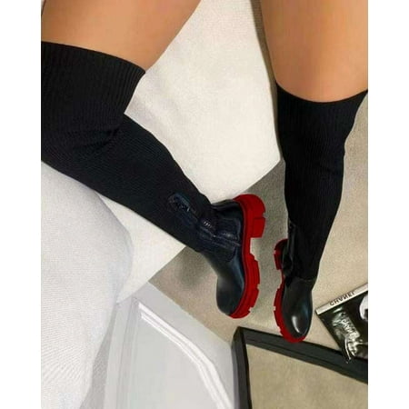 

2024 HOT Women s Thigh High Boots Stretchy Knit Chunky Heel Platform Over the Knee Boots Stretch Suede Over Knee High Boots Sexy Leather Long Fall Winter Boots for Women