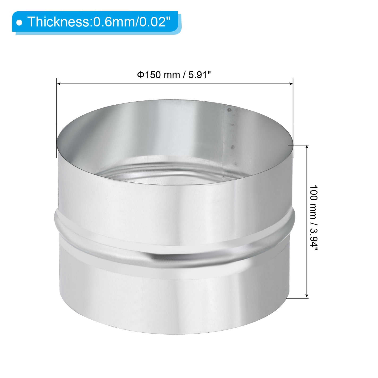 Uxcell 2Pcs 6" Galvanized Steel Duct Connector Duct Coupling Vent Coupler, 4" Long