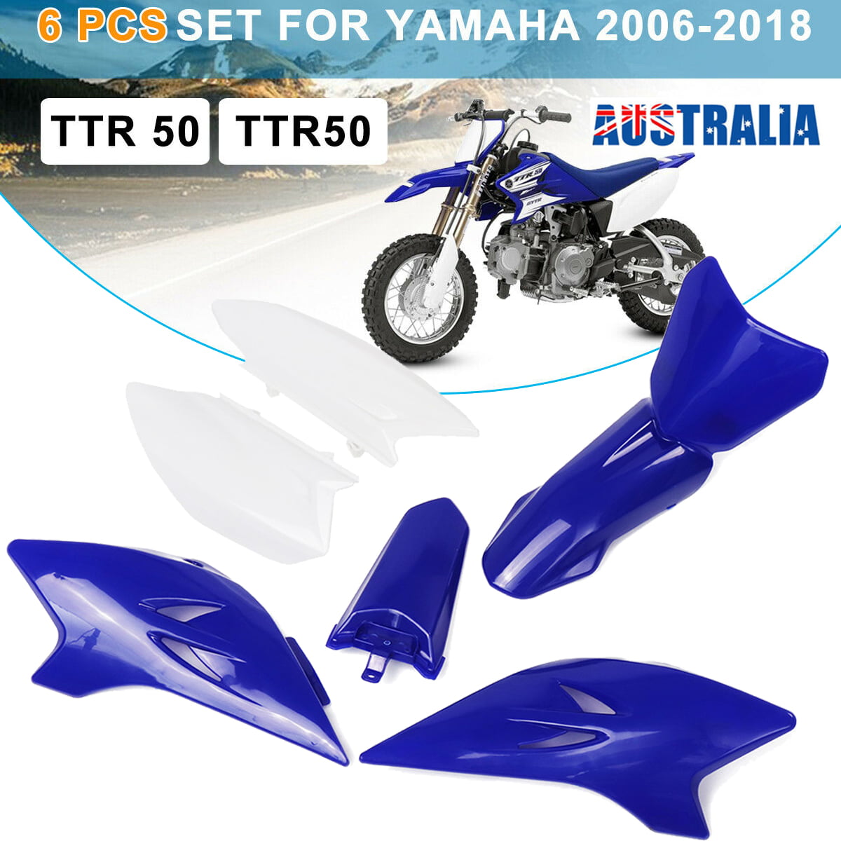 Aftermarket Blue White Plastic Fairing Body Parts Fender Kits Replace for Pit Dirt Bike TTR50 TTR50E 2006-2016