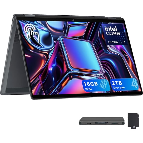 HP OmniBook X Flip 2-in-1 16" 2K Touchscreen Laptop, Intel Ultra 7 256V, 16GB RAM, 2TB Storage(1TB SSD 1TB Docking Station Set), Intel Arc Graphics, Backlit Keyboard, Win 11, Gray