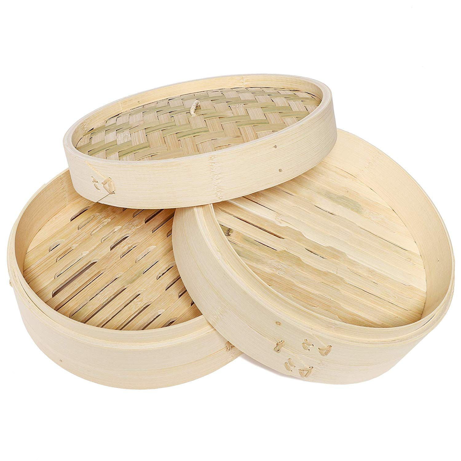 Traditional Bamboo Steamer Set 6.5" 3pcs Set With Free Steamer liner paper