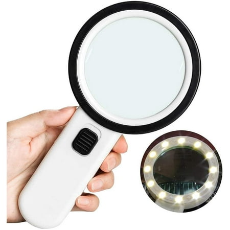 10 × Reading Magnifier With 12 LED Light, 106mm In Size, Distortion ...