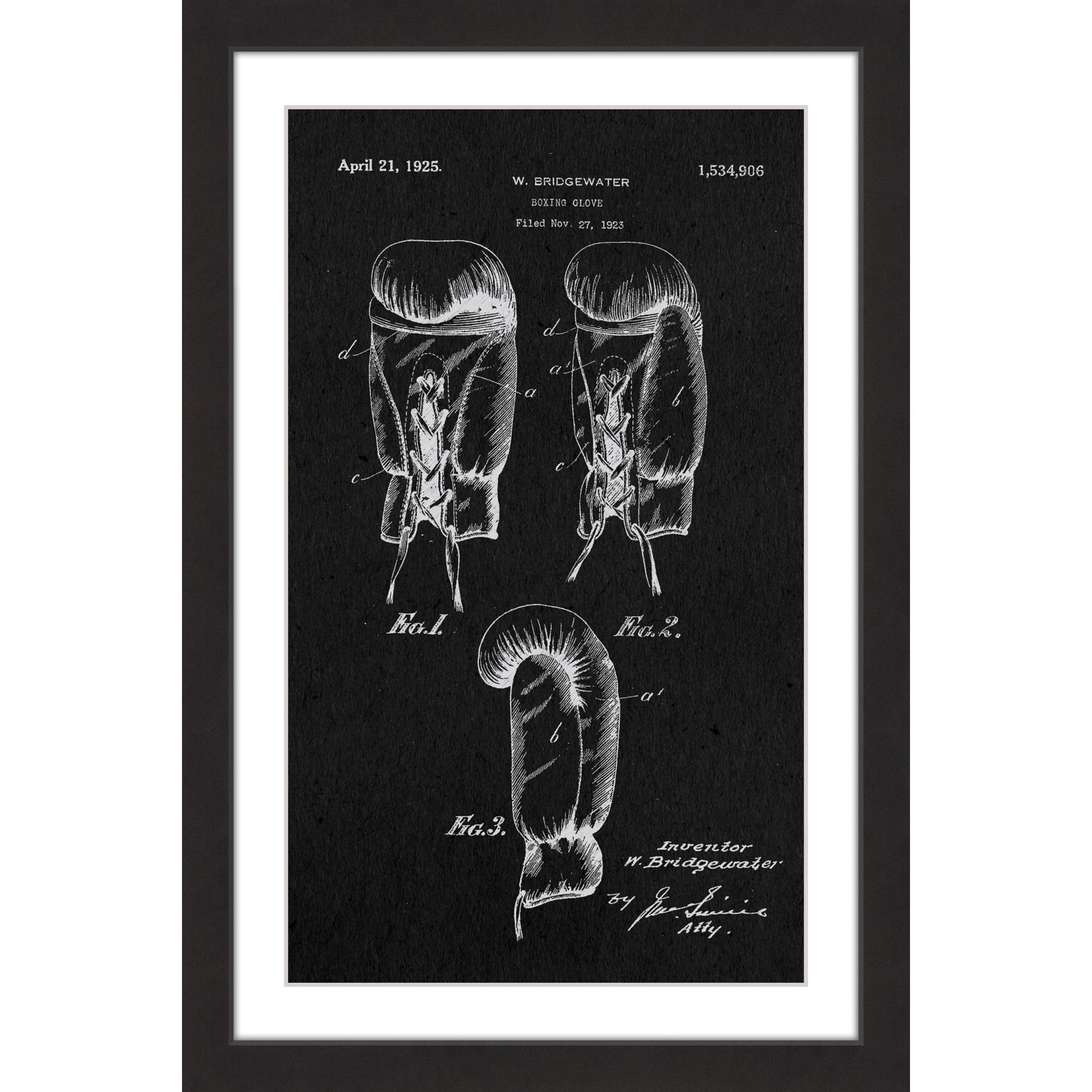 "Boxing Gloves 1923 Black Paper" Framed Painting Print