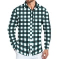 thumbnail image 2 of New Men's Long-Sleeved Plaid Shirt Spring Lapel Button Fashion Casual Comfortable Personality Breathable Handsome Male Loose Elastic Outwear Dark Green 2XL, 2 of 5