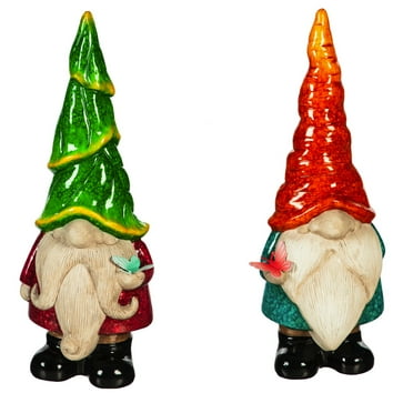 Evergreen 13"H Ceramic Gnome Garden Statuary, 2 Assorted., 13'' x 1.3'' x 1.3'' inches