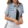 thumbnail image 2 of JIAYUE Outerwear Jacket For Women Solid Color Short Sleeve Relaxed Fit Button Front Denim Trucker Cropped For Classic Outerwear Design, 2 of 8