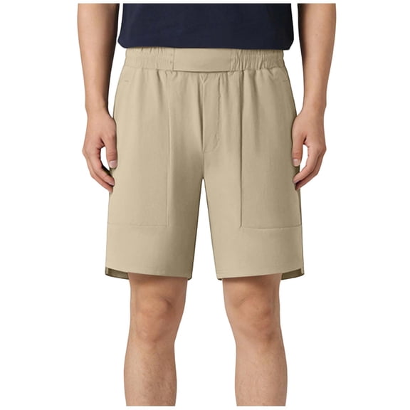Men's Casual Shorts Solid Breathable Elastic Waist Side Pockets Soft Lightweight Fabric Relaxed Fit Summer Fashion Shorts Khaki L
