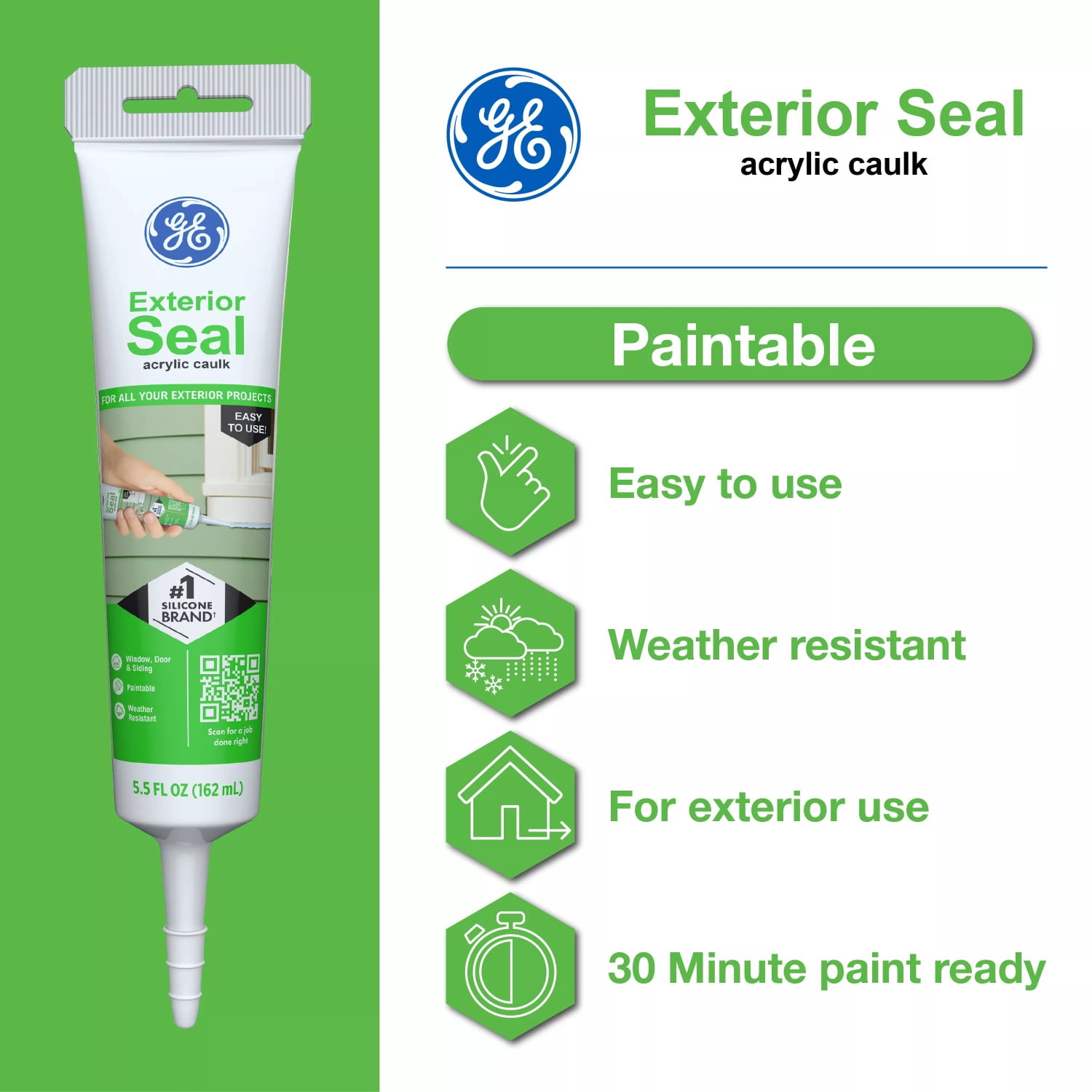 (2 pack) GE Exterior Seal Window & Door, Pack of 1, White 5.5 oz Tube