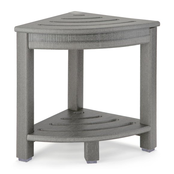 Apolimi Taburete De Ducha Esquinero De Hdpe, Asiento De Banco De Ducha Con Estante De Almacenamiento Para Patas De Afeitado, Reposapiés De Plástico Para Baño De Spa, Lugar Pequeño (Gris)