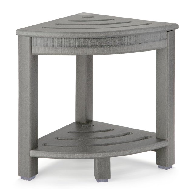 Apolimi Taburete De Ducha Esquinero De Hdpe, Asiento De Banco De Ducha Con Estante De Almacenamiento Para Patas De Afeitado, Reposapiés De Plástico Para Baño De Spa, Lugar Pequeño (Gris)