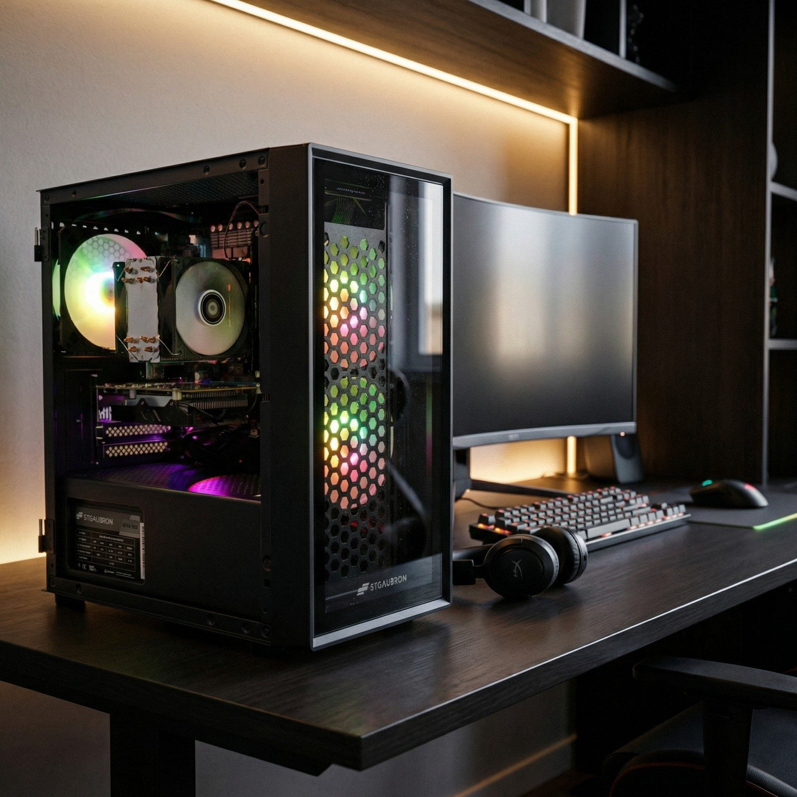 STGAubron Gaming PC Desktop, Intel i7 Xeon E5, RX 580 8G, 16GB RAM, 512G SSD, WiFi 6, BT 5.2, RGB Fan x3, Win 11 Home