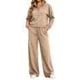 thumbnail image 2 of Mifsaly Womens 2 Piece Lounge Set Half Zip Pullover Top and Wide Leg Pants Casual Matching Outfit Drawstring Waist Relaxed Fit Soft Travel Airport Fall Winter, 2 of 7